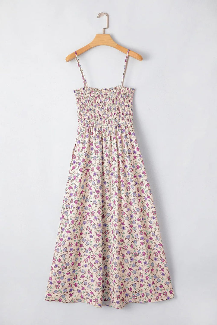 Multicolour Bohemian Ditsy Floral Smocked Fit Flare Sundress - Maka Boho