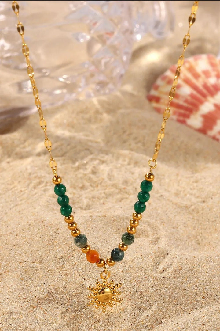 Bohemian Sun Charm Beaded Stainless Steel Necklace - Maka Boho