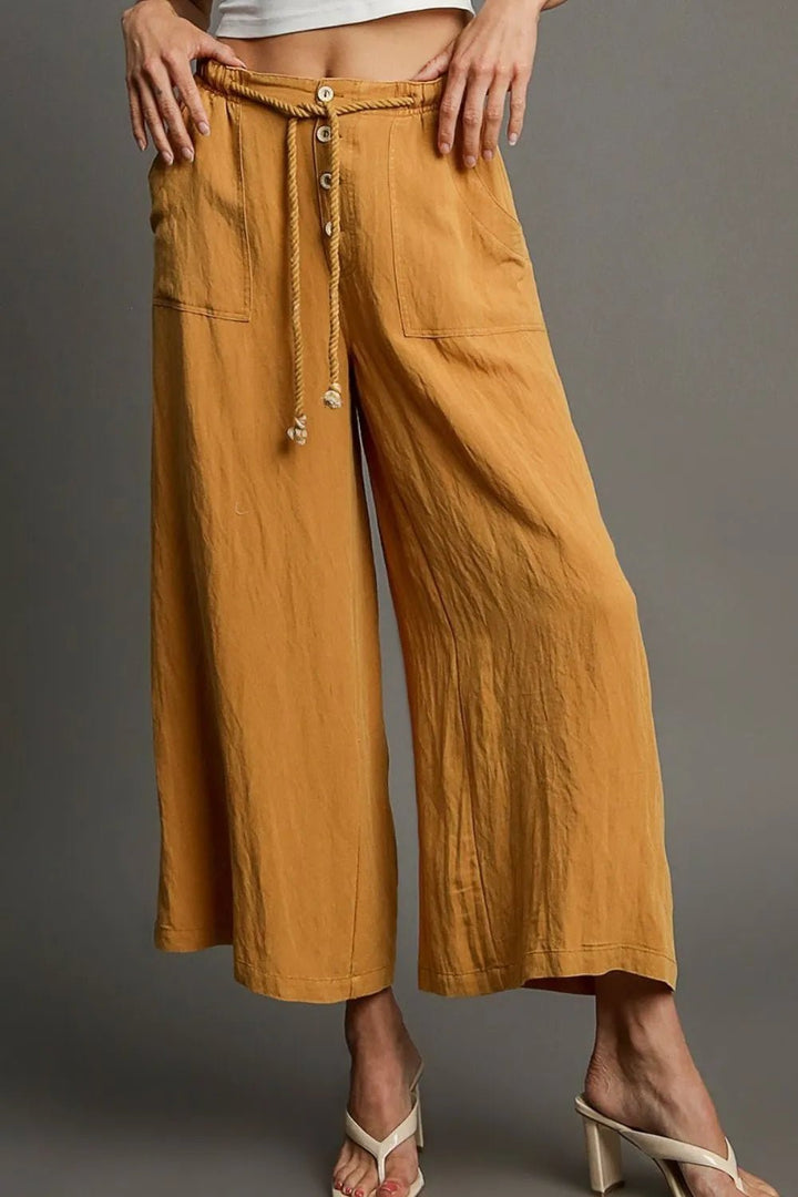 Umgee Full Size Rope Drawstring Wide Leg Pants Plus Size - Maka Boho