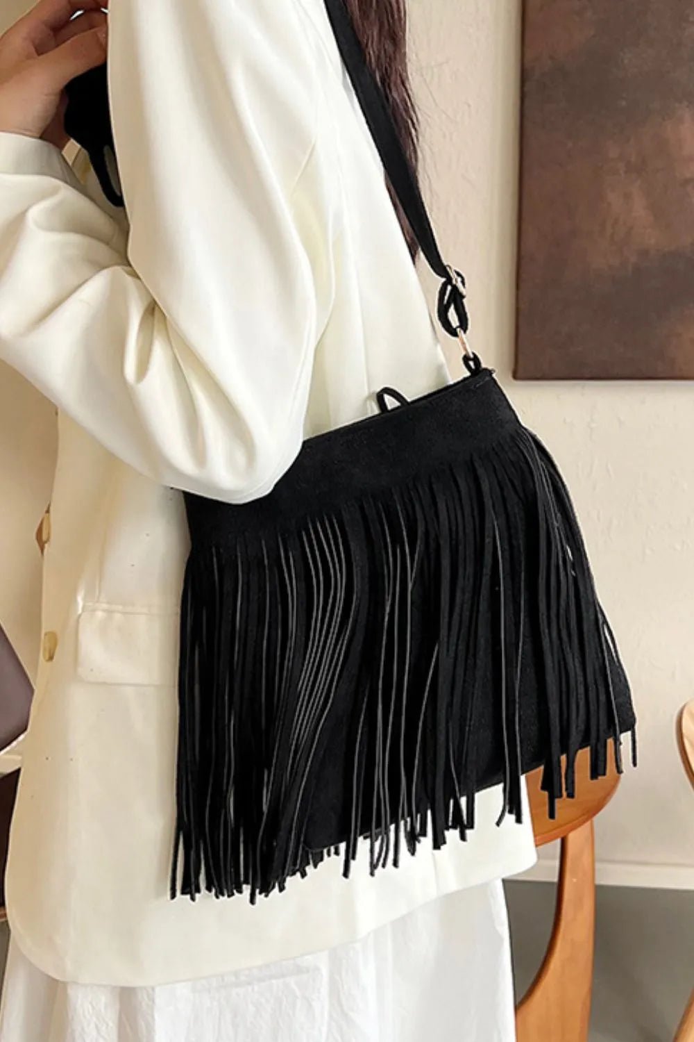 Suede Fringe Shoulder Bag - Maka Boho