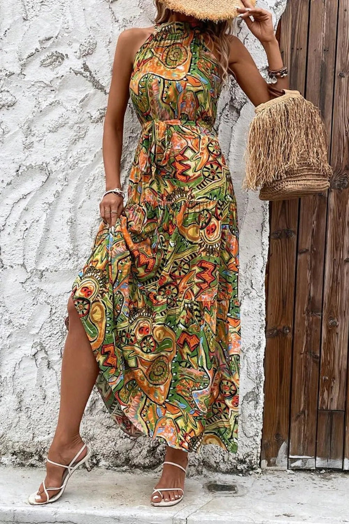 Tied Floral Sleeveless Dress - Maka Boho