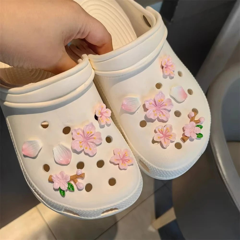 3D Cherry Flowers Set Shoe Charms Clogs Accessoriess DIY Slide Sandals Garden Shoe Decor Buckle Beach Bag Pins Girls Women Gifts - Maka Boho