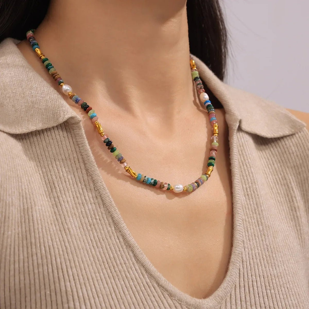 Bohemian Natural Stone Pearl Beaded Jewelry Set - Maka Boho