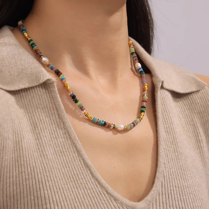 Bohemian Natural Stone Pearl Beaded Jewelry Set - Maka Boho