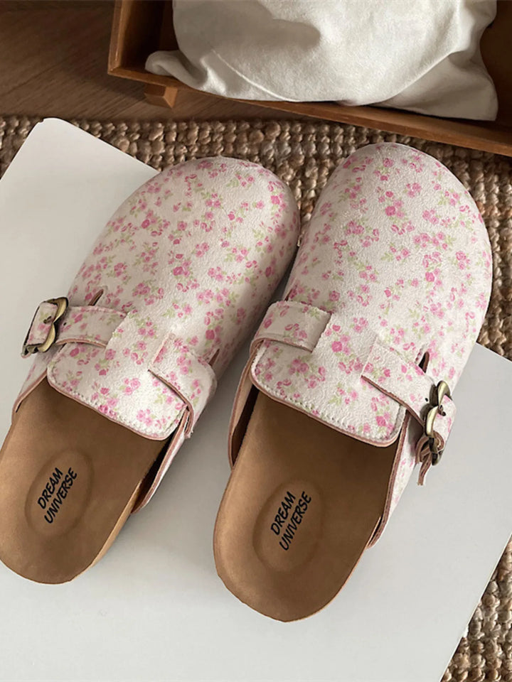 Floral Pattern Round Toe Slip - Ons - Maka Boho