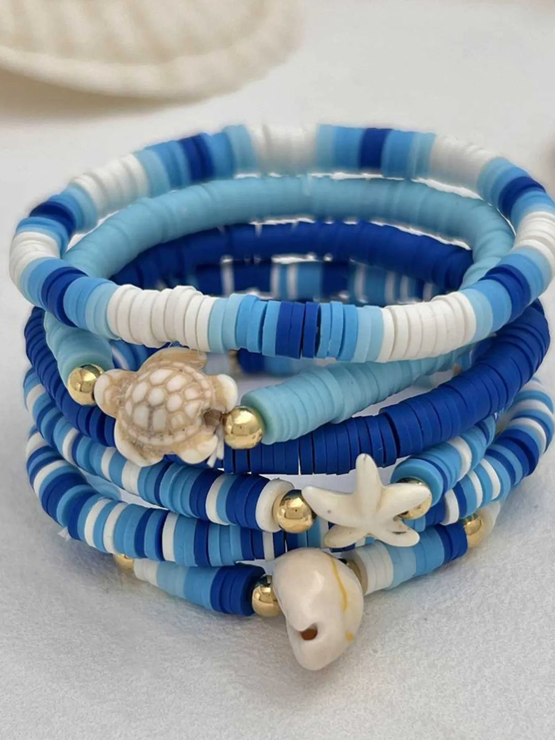 6 - Piece Ceramic Beaded Shell Bracelet - Maka Boho