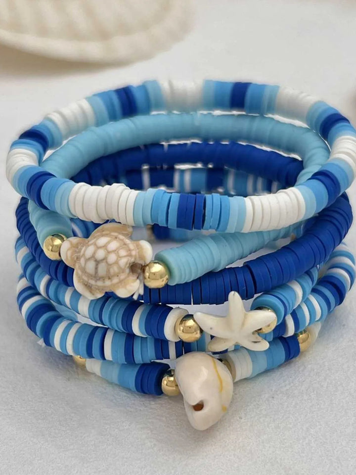 6 - Piece Ceramic Beaded Shell Bracelet - Maka Boho
