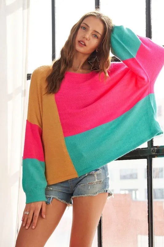 ADORA Loose Fit Colorblock Sweater - Maka Boho