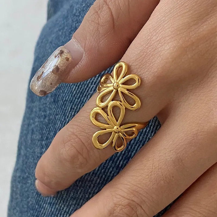 Stainless Steel Flower Ring - Maka Boho
