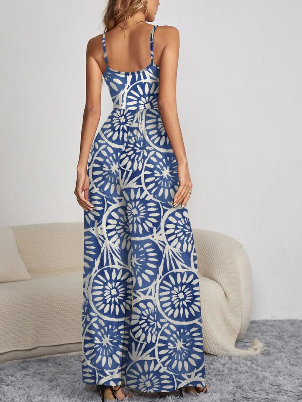 FAM - FAM Decorative Button Spaghetti Strap Wide Leg Jumpsuit - Maka Boho