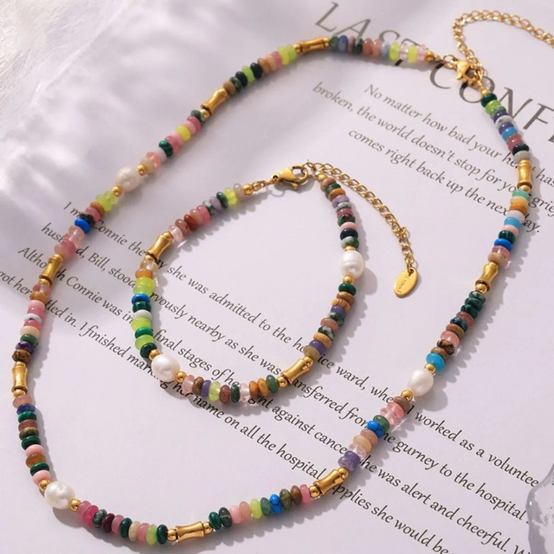 Bohemian Natural Stone Pearl Beaded Jewelry Set - Maka Boho