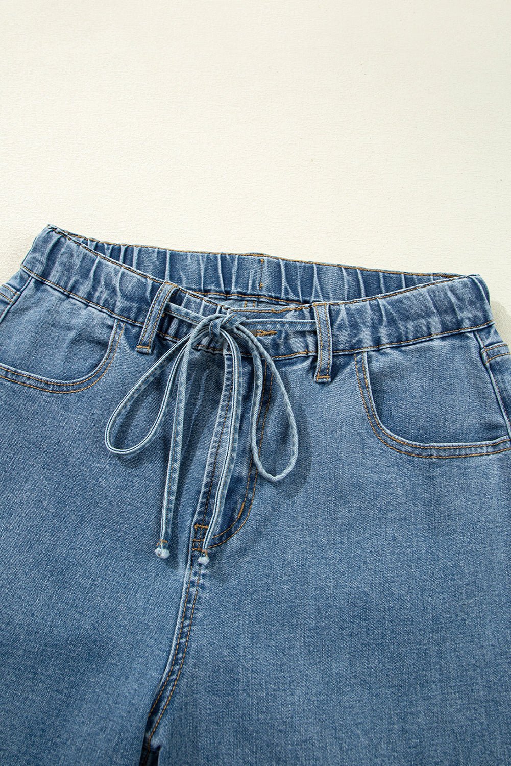 Dusk Blue Medium Wash Drawstring Waist Wide Leg Jeans - Maka Boho