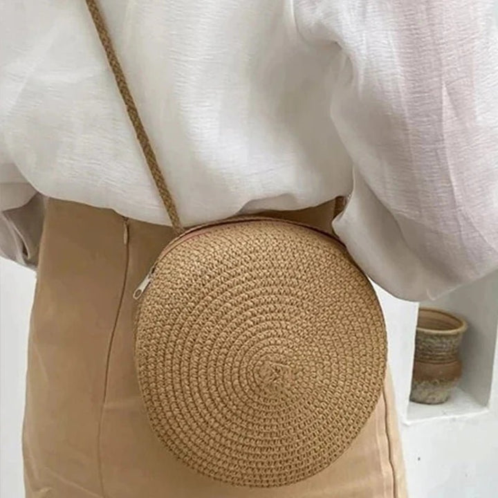 Summer Round Straw Bag For Women Woven Handmade Shoulder Bag New Travel Rattan Beach Bag Casual Style Crossbody Bag Handbag Purs - Maka Boho