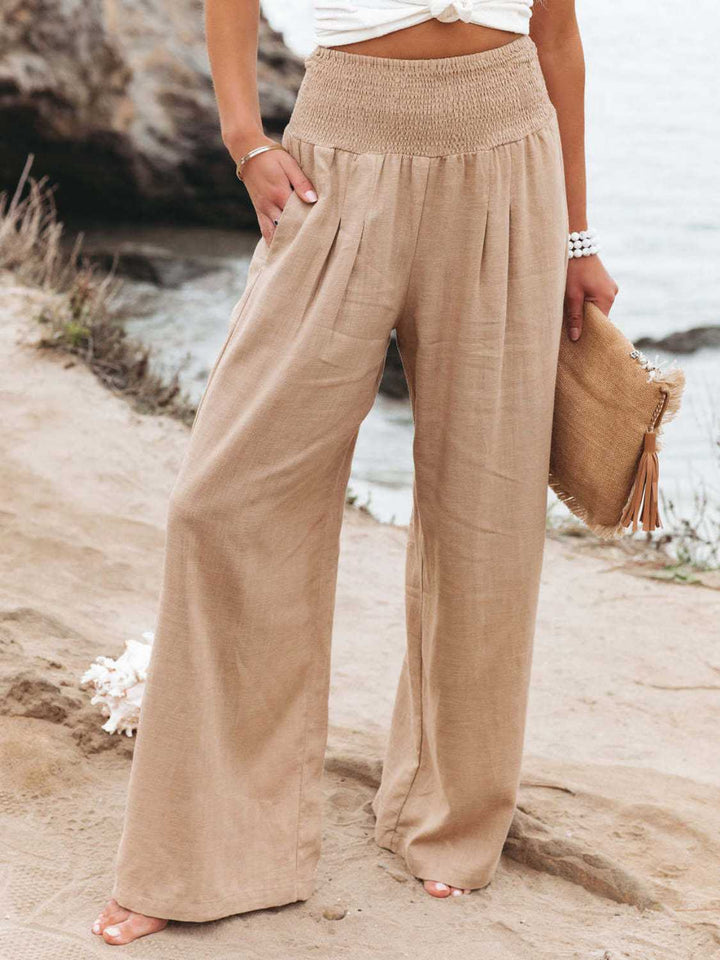 Full Size Smocked Waist Wide Leg Pants - Maka Boho