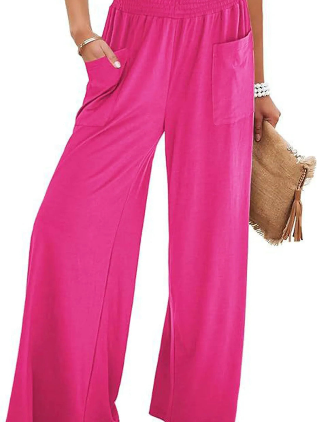 High - Waisted Wide Leg Pants with Pockets - Maka Boho