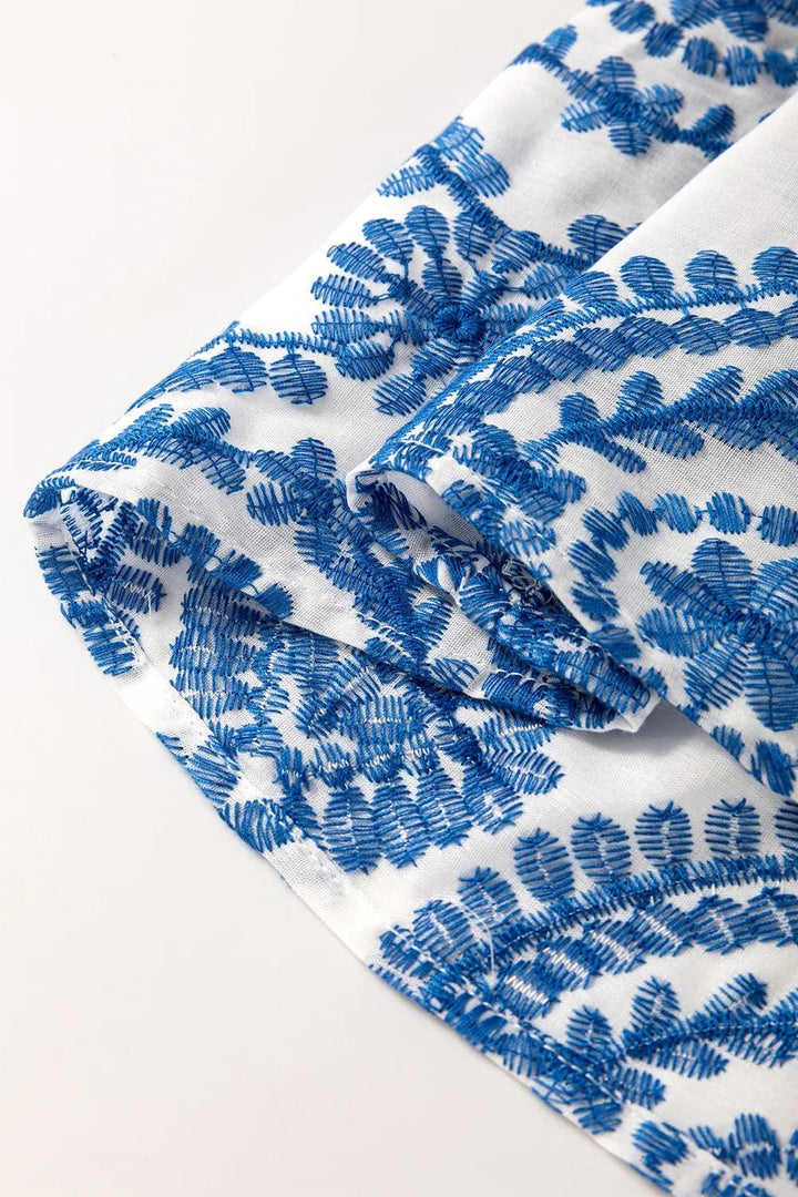 Boho Print Ruffled Cap Sleeve Crew Neck Blouse - Maka Boho