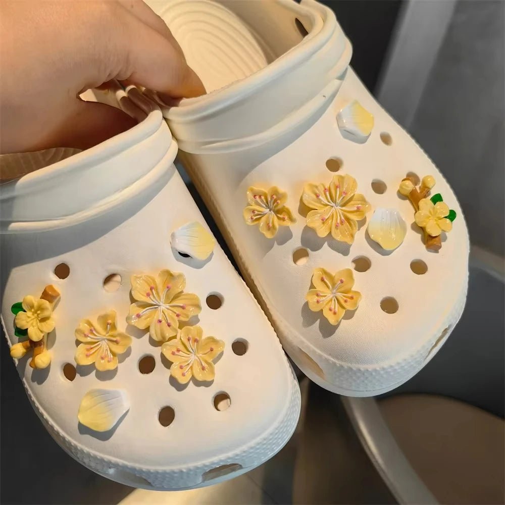 3D Cherry Flowers Set Shoe Charms Clogs Accessoriess DIY Slide Sandals Garden Shoe Decor Buckle Beach Bag Pins Girls Women Gifts - Maka Boho