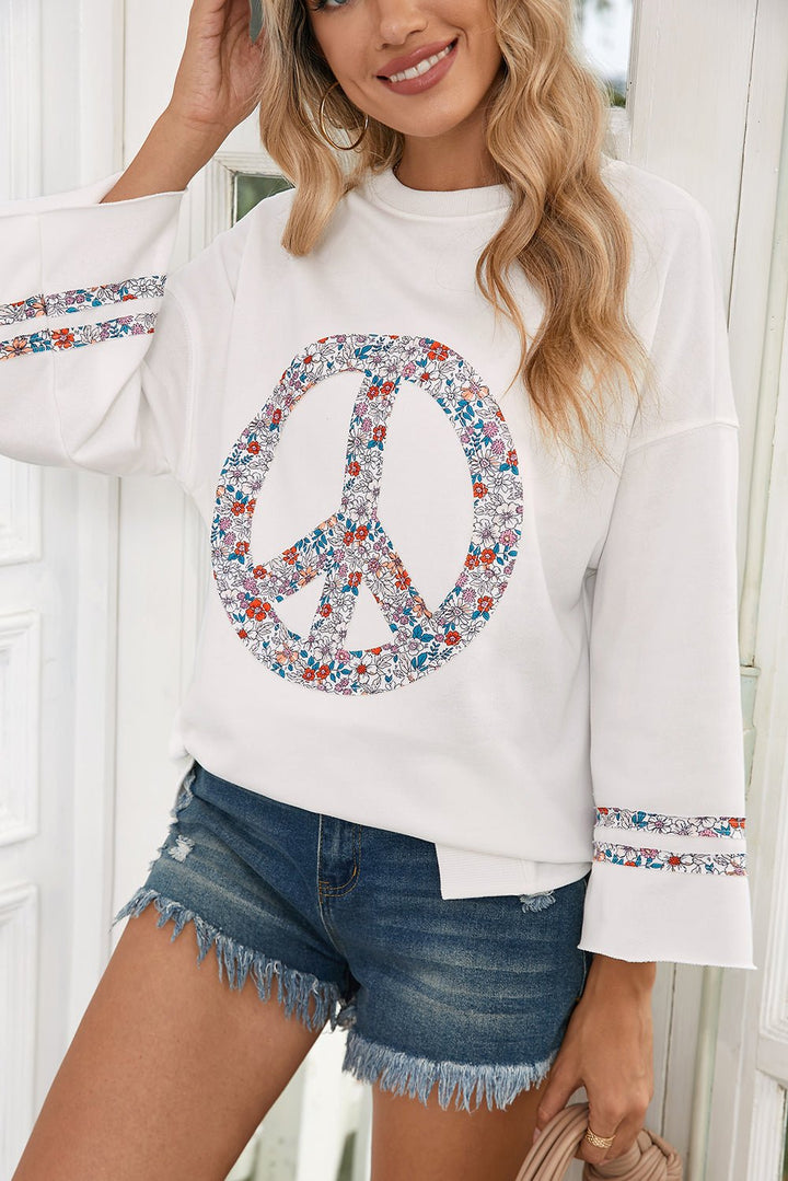 Jet Stream Floral Peace Sign Drop Shoulder Top - Maka Boho