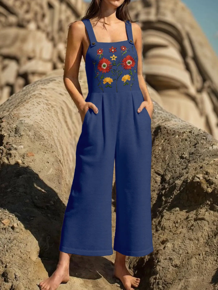 Floral Embroidered Wide Leg Jumpsuit - Maka Boho