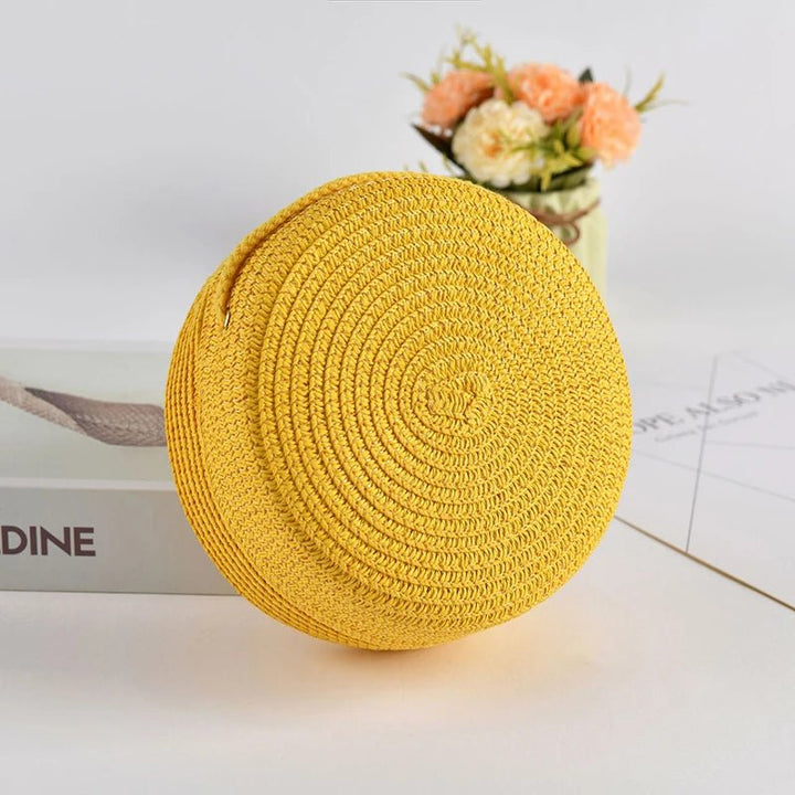 Summer Round Straw Bag For Women Woven Handmade Shoulder Bag New Travel Rattan Beach Bag Casual Style Crossbody Bag Handbag Purs - Maka Boho
