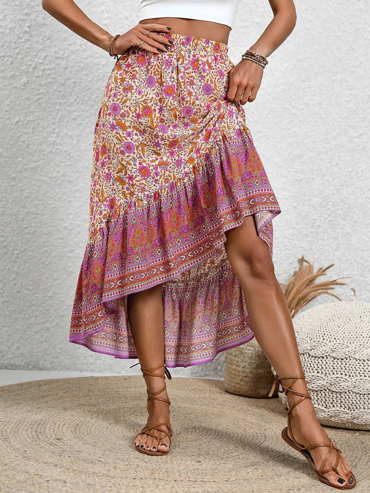 Perfee High - Low Elastic Waist Skirt - Maka Boho