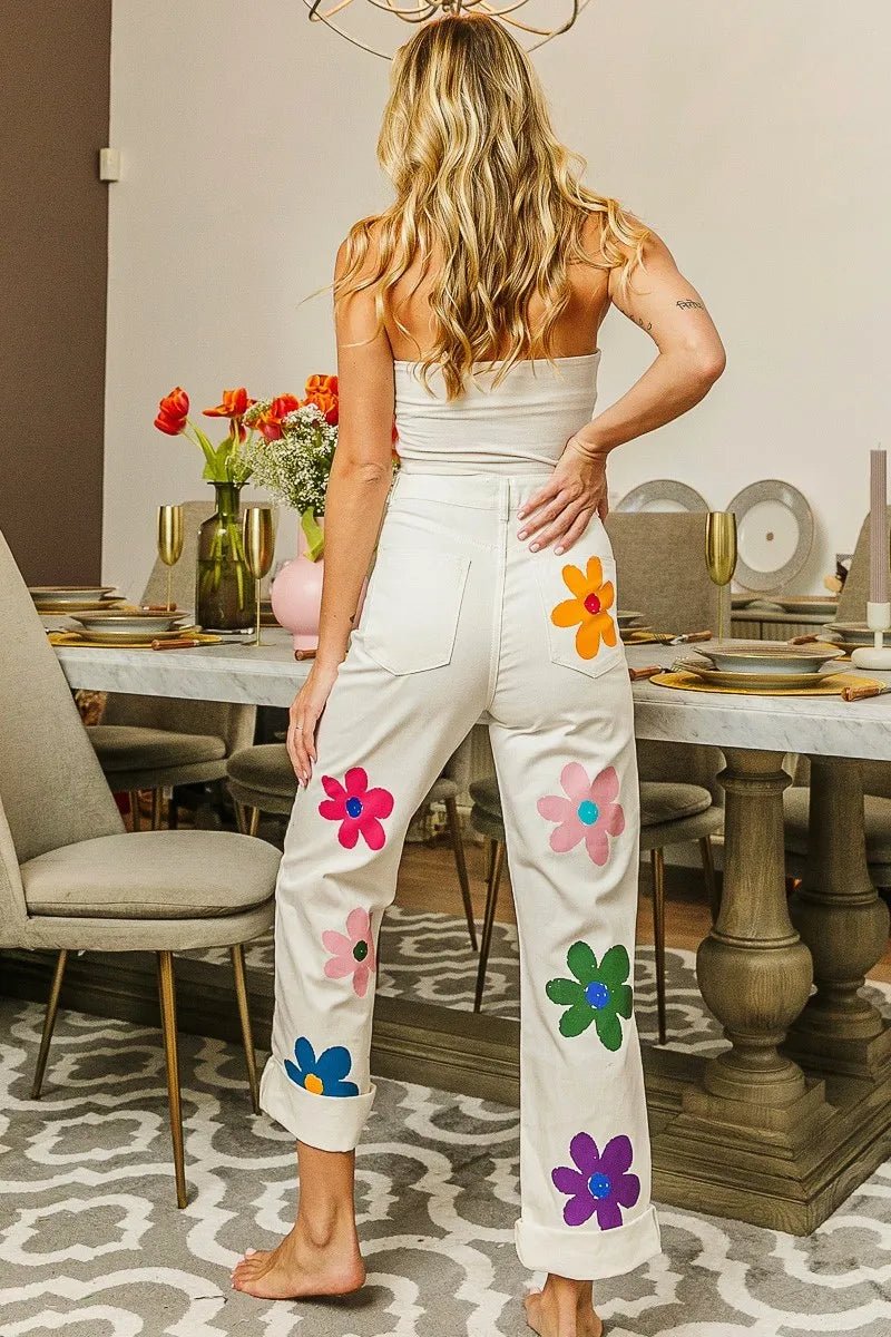 BiBi Flower Print Straight Legs Pants - Maka Boho