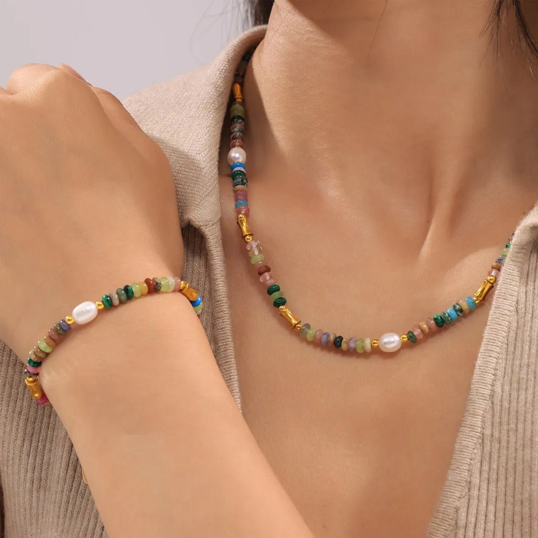 Bohemian Natural Stone Pearl Beaded Jewelry Set - Maka Boho