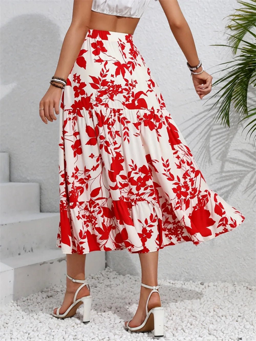 Ruffled Hem Printed Midi Skirt - Maka Boho