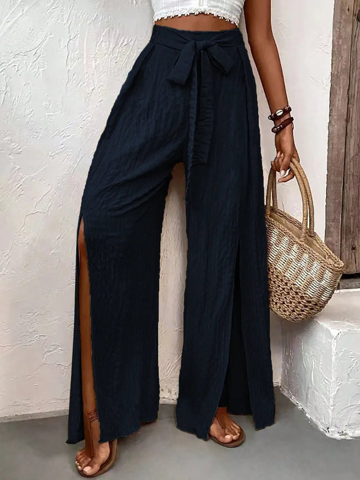 Honey Tied Slit Wide Leg Pants - Maka Boho