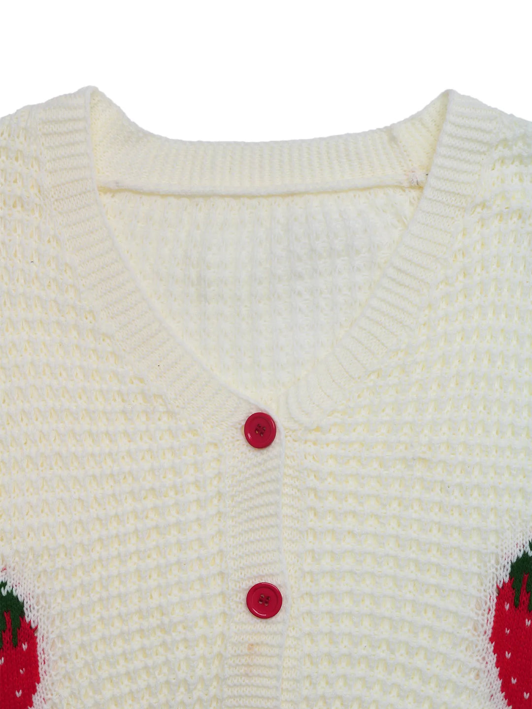 Strawberry Pattern V - Neck Button - Up Cardigan - Maka Boho