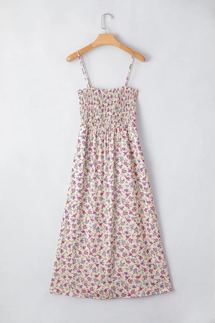 Multicolour Bohemian Ditsy Floral Smocked Fit Flare Sundress - Maka Boho
