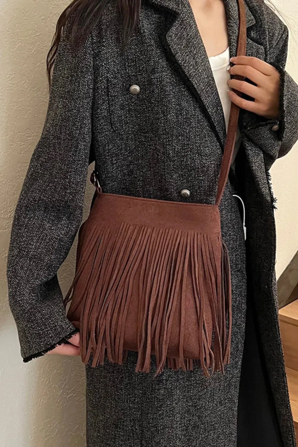 Suede Fringe Shoulder Bag - Maka Boho