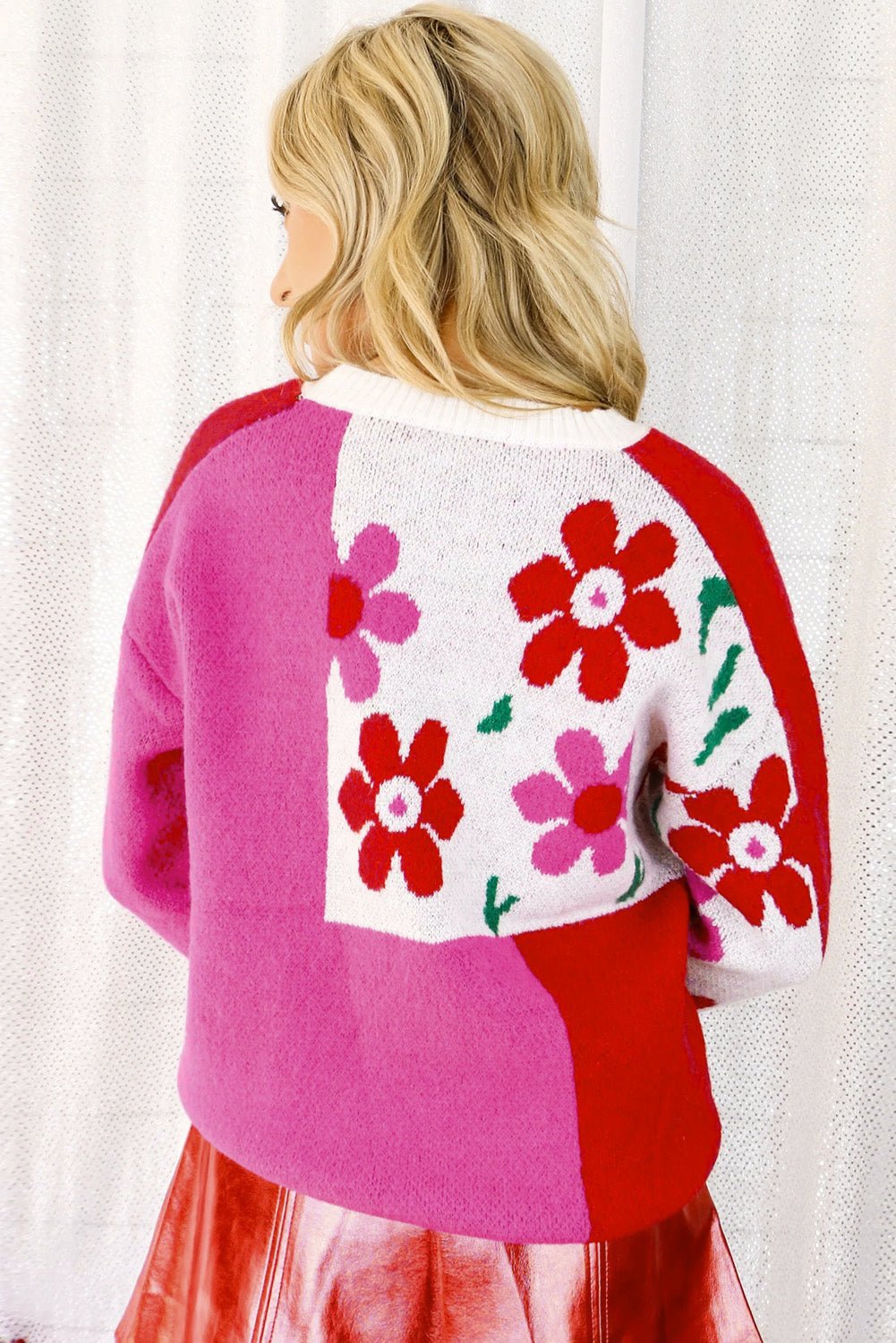 Rose Color Block Sweater - Maka Boho