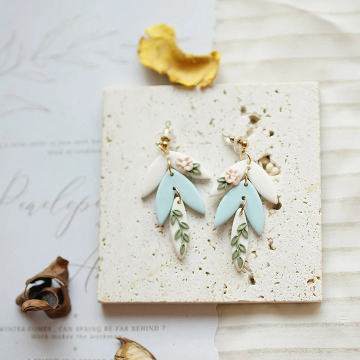 Trendy Floral Multi Shapes Dangle Floral Leaf Layers Spring Summer Mother's Day Polymer Clay Earrings Women's Accessories Gifts - Maka Boho