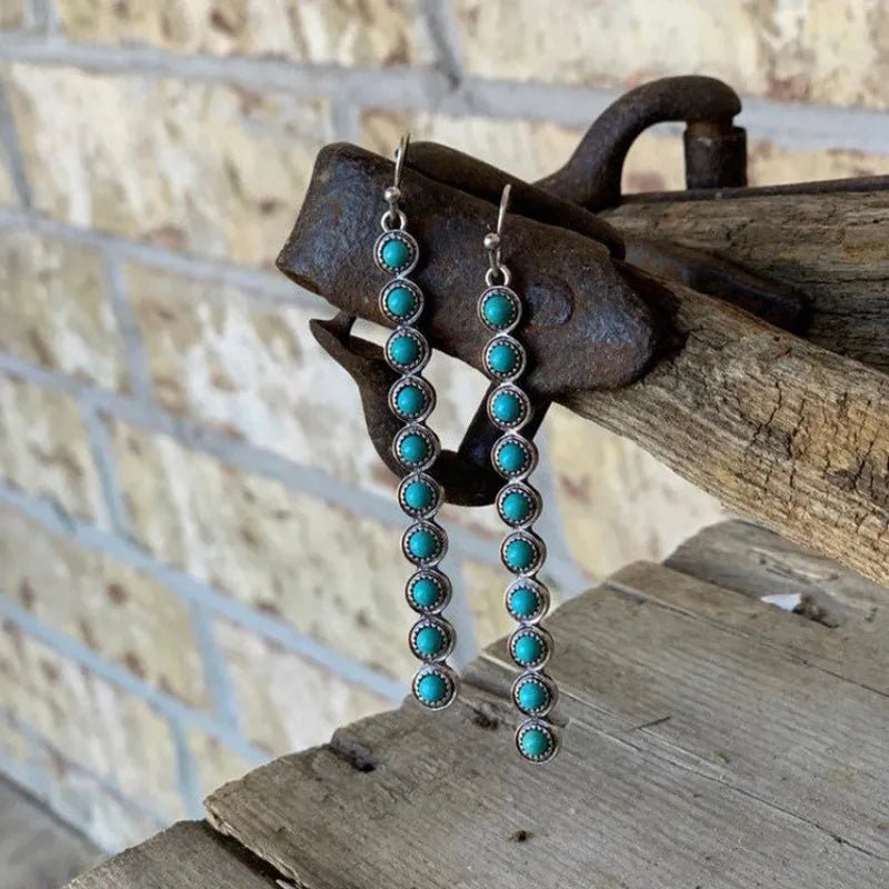 Artificial Turquoise Alloy Bar Earrings - Maka Boho