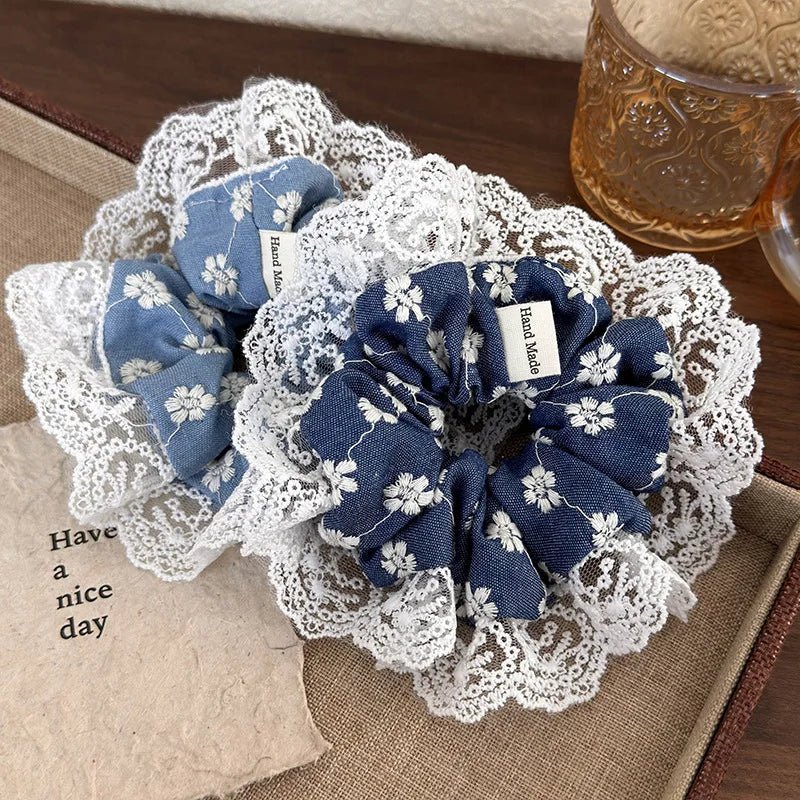 Denim Lace Scrunchie - Maka Boho