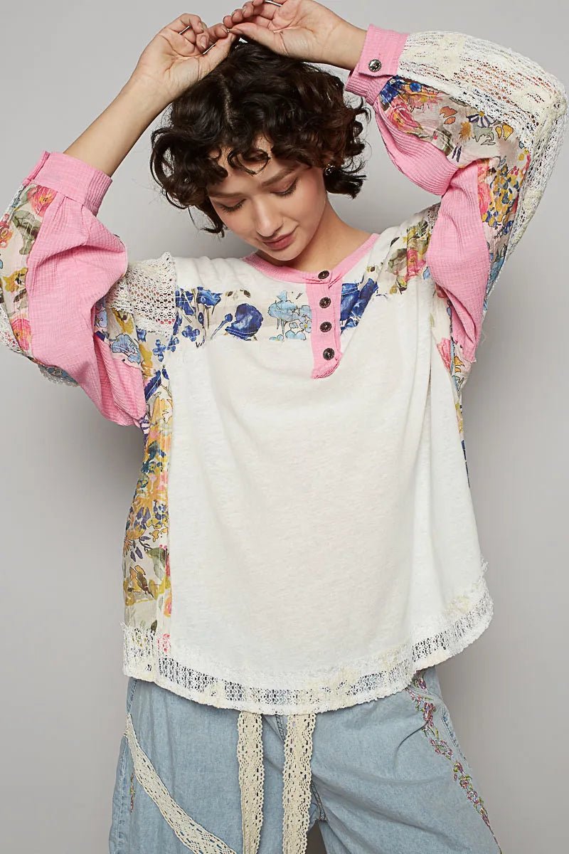 POL Floral Patchwork Blouse - Maka Boho