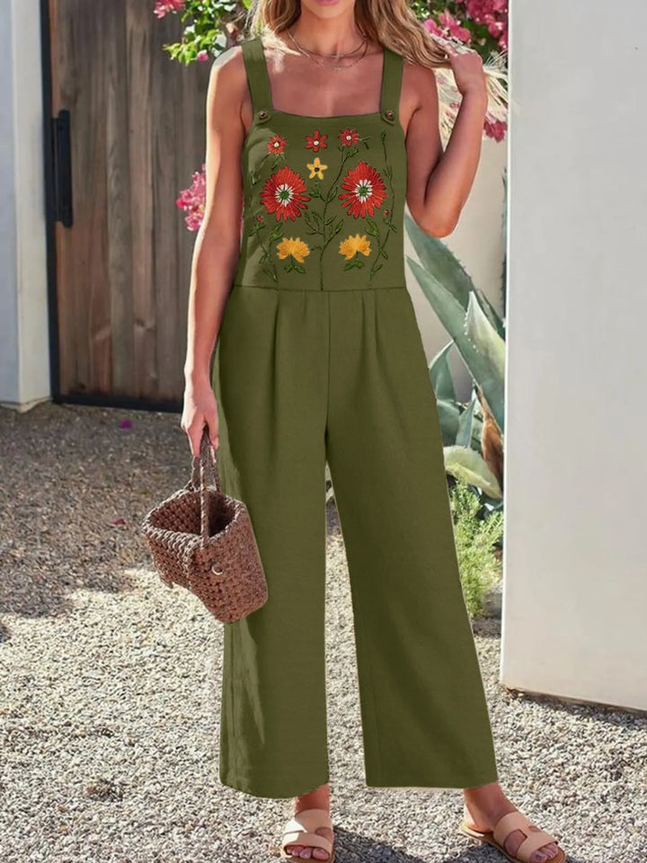 Floral Embroidered Wide Leg Jumpsuit - Maka Boho