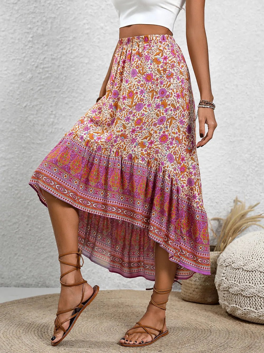 Perfee High - Low Elastic Waist Skirt - Maka Boho