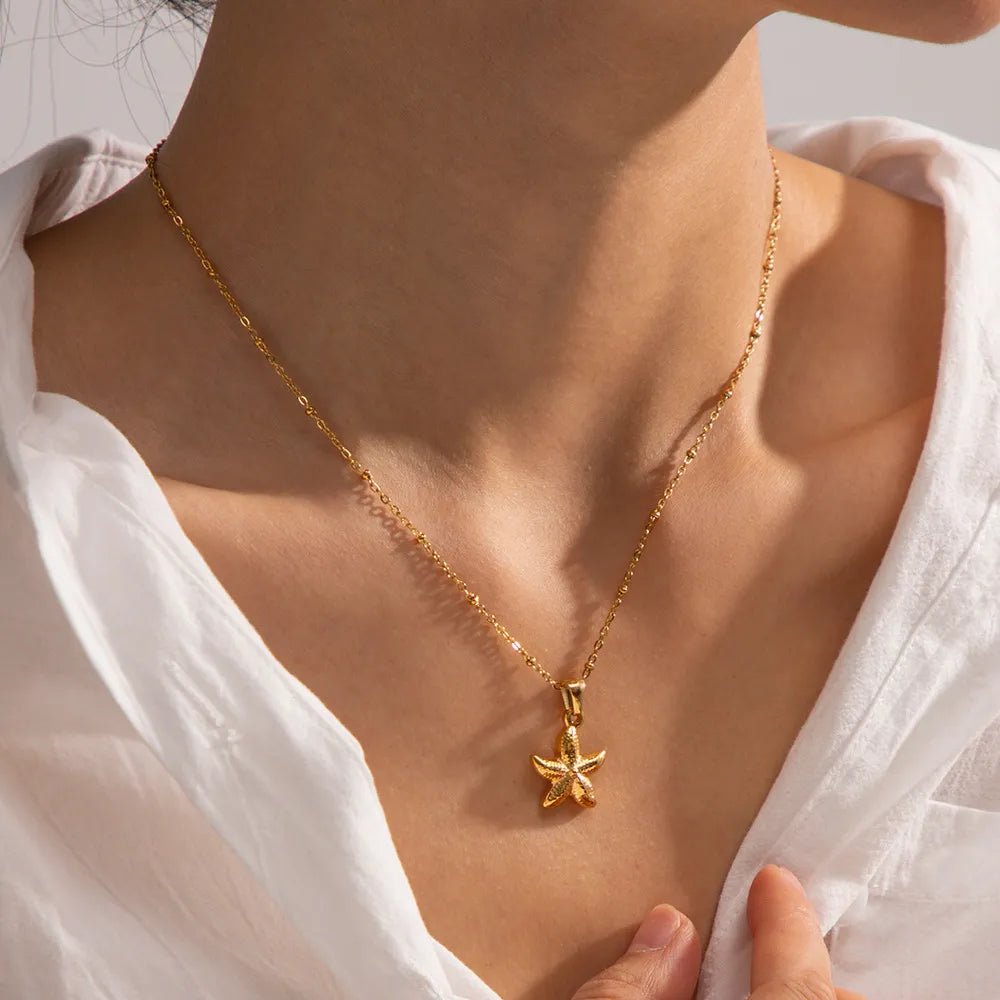 18K Gold Plated Starfish Pendant Necklace - Maka Boho