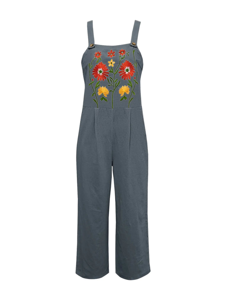 Floral Embroidered Wide Leg Jumpsuit - Maka Boho