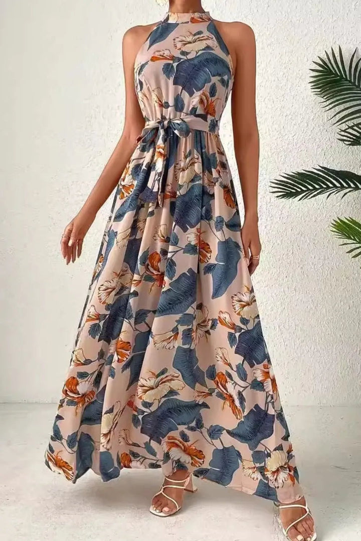Tied Floral Sleeveless Dress - Maka Boho