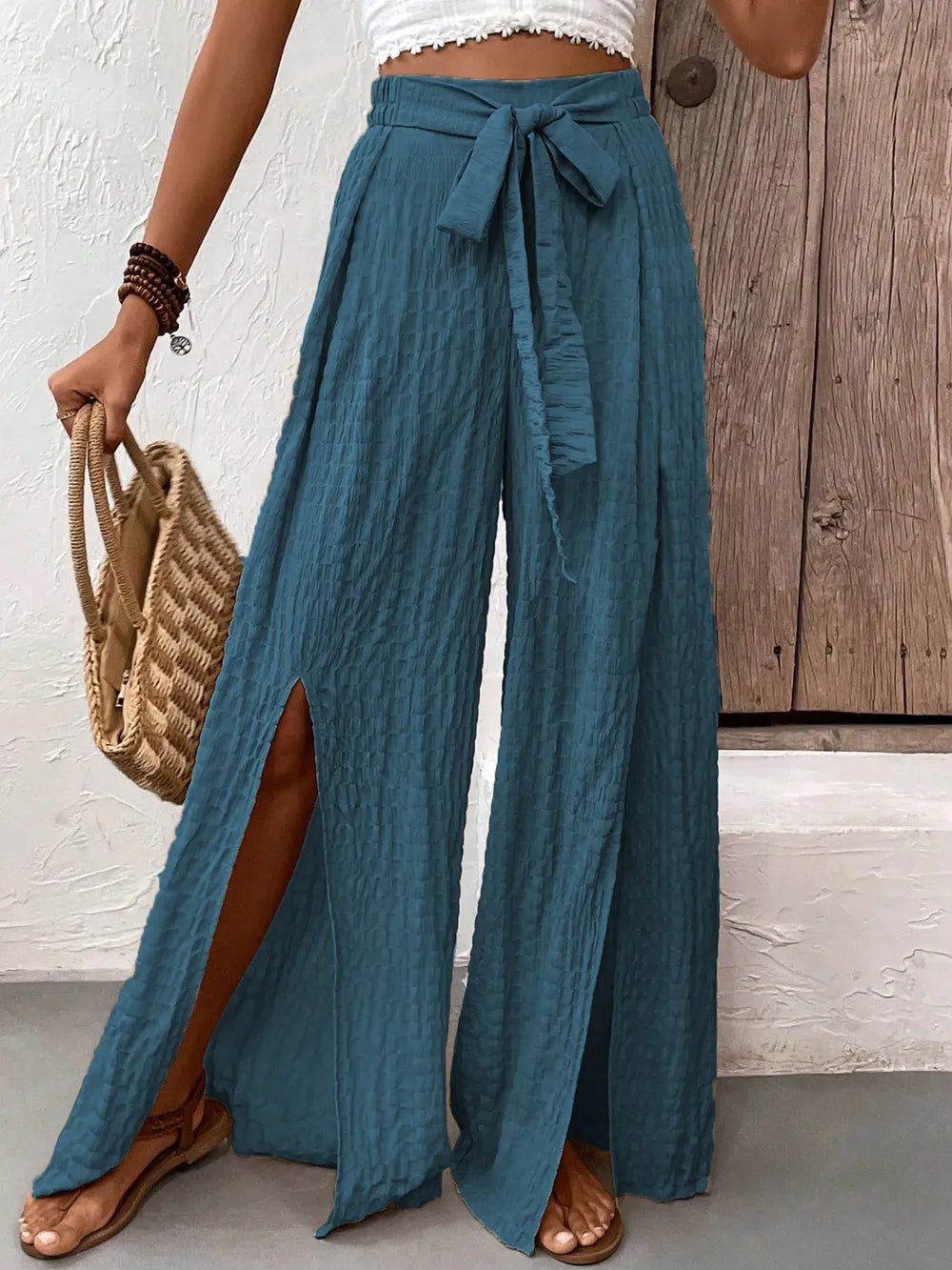 Honey Tied Slit Wide Leg Pants - Maka Boho