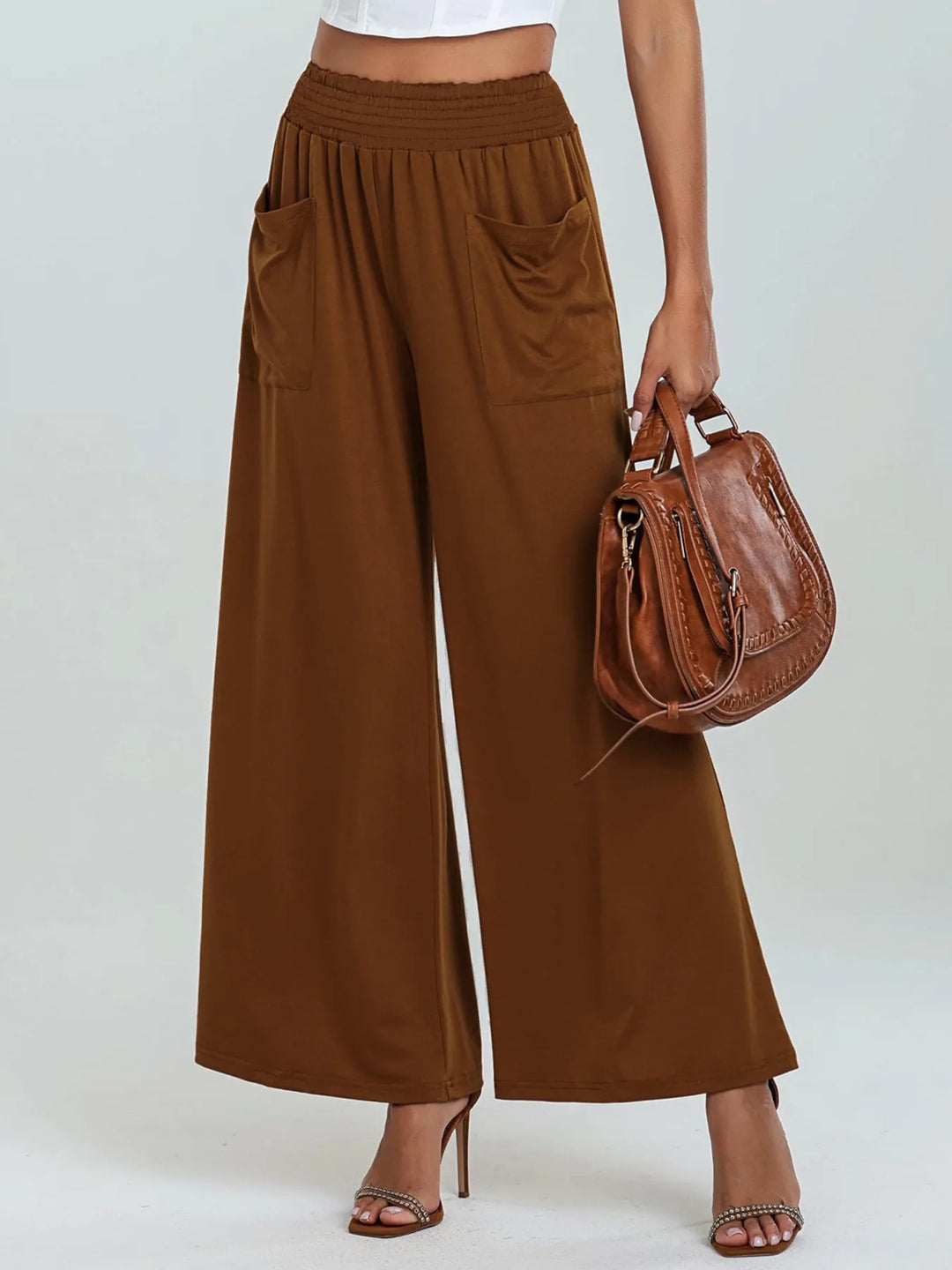 High - Waisted Wide Leg Pants with Pockets - Maka Boho