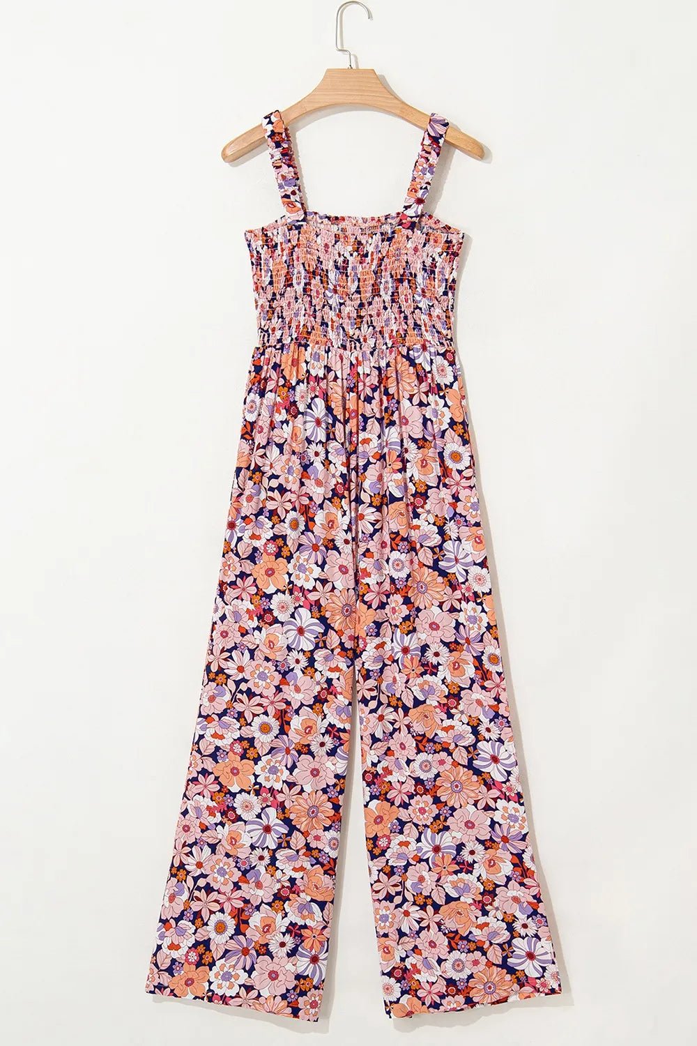 Floral Print Smocked High Waist Square Neck Jumpsuit - Maka Boho