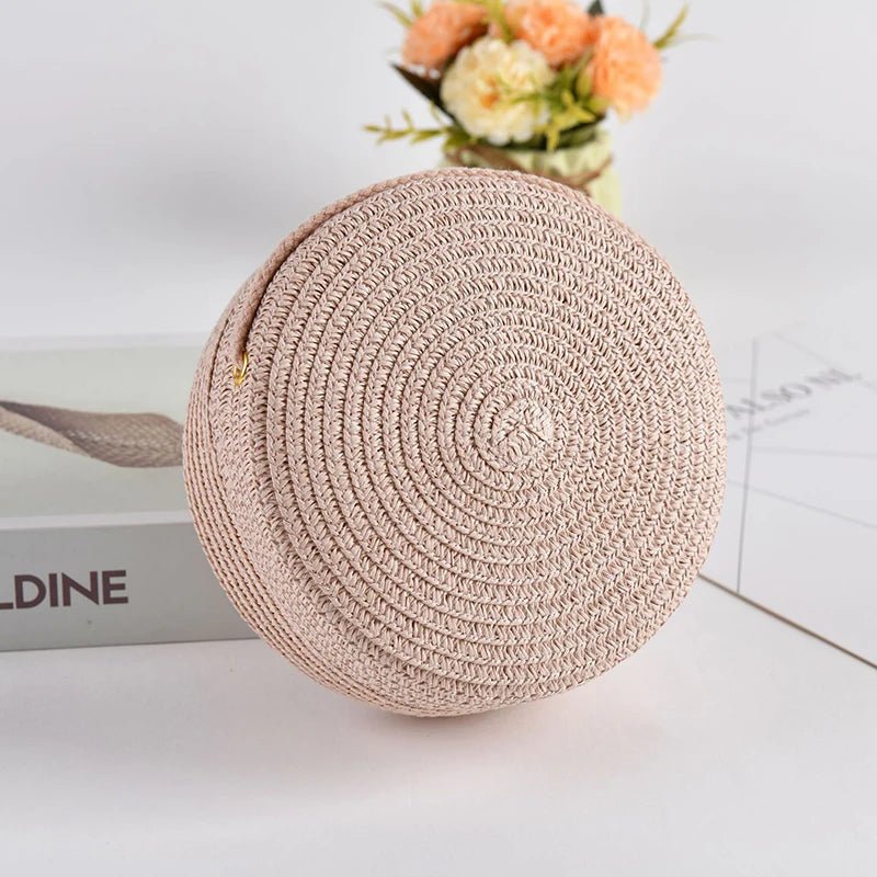 Summer Round Straw Bag For Women Woven Handmade Shoulder Bag New Travel Rattan Beach Bag Casual Style Crossbody Bag Handbag Purs - Maka Boho