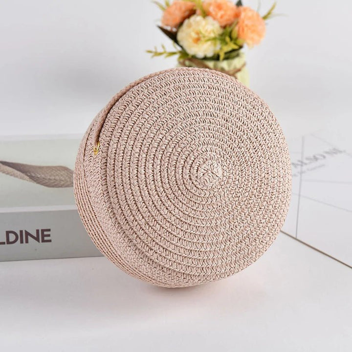 Summer Round Straw Bag For Women Woven Handmade Shoulder Bag New Travel Rattan Beach Bag Casual Style Crossbody Bag Handbag Purs - Maka Boho