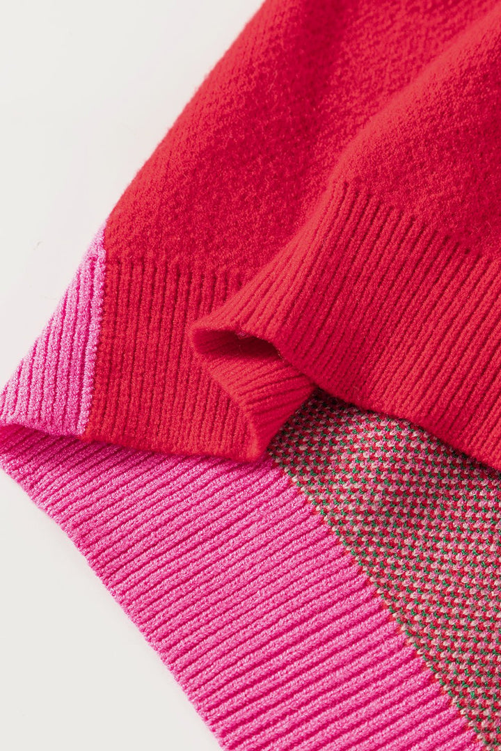 Rose Color Block Sweater - Maka Boho