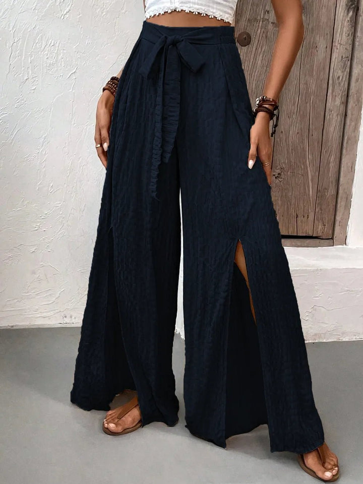 Honey Tied Slit Wide Leg Pants - Maka Boho