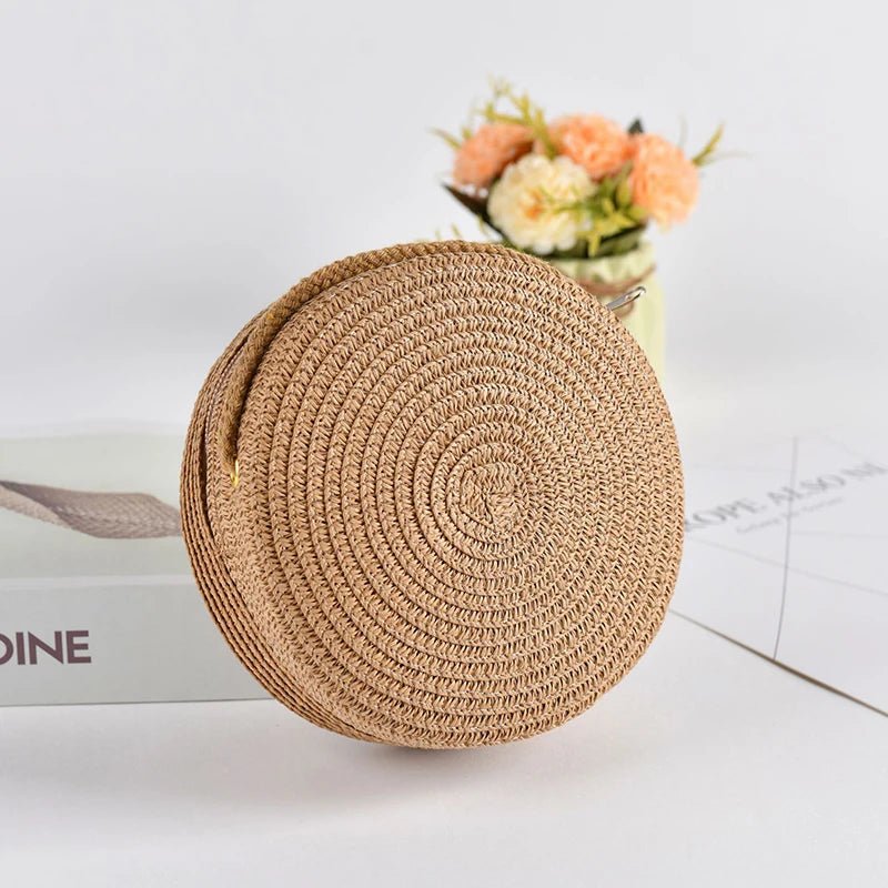 Summer Round Straw Bag For Women Woven Handmade Shoulder Bag New Travel Rattan Beach Bag Casual Style Crossbody Bag Handbag Purs - Maka Boho